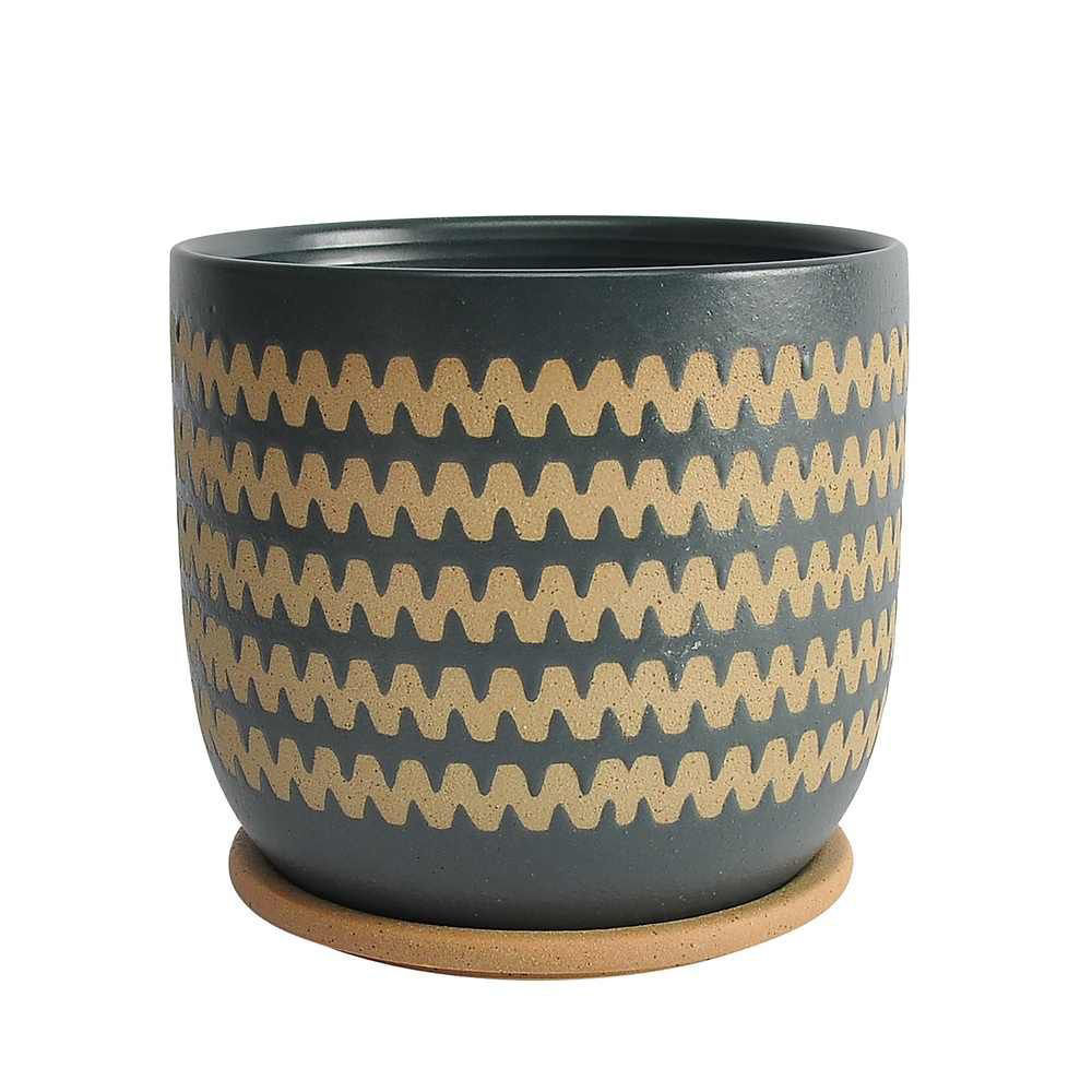 Picture of Zig-Zag 8" Planter with Saucer - Teal