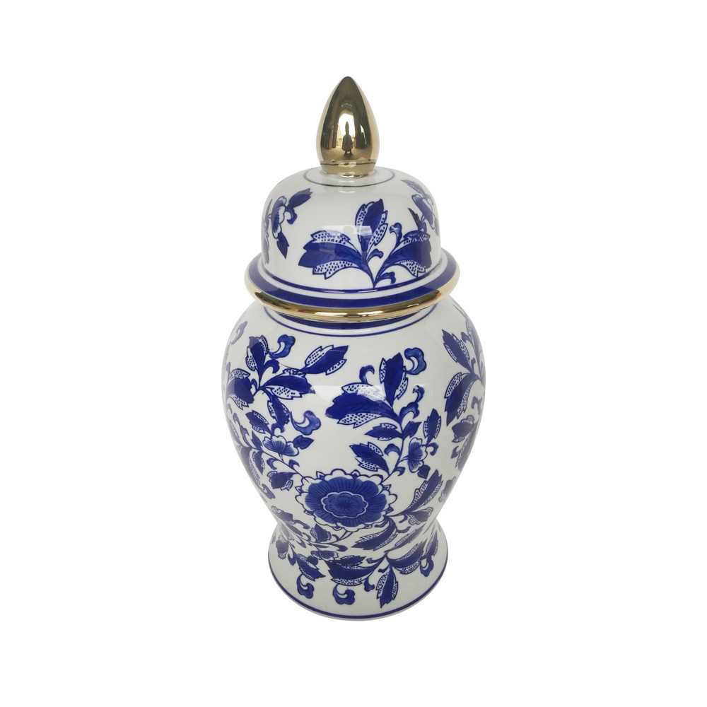 Picture of Temple Jar 14" with Rose Flower - Blue and White