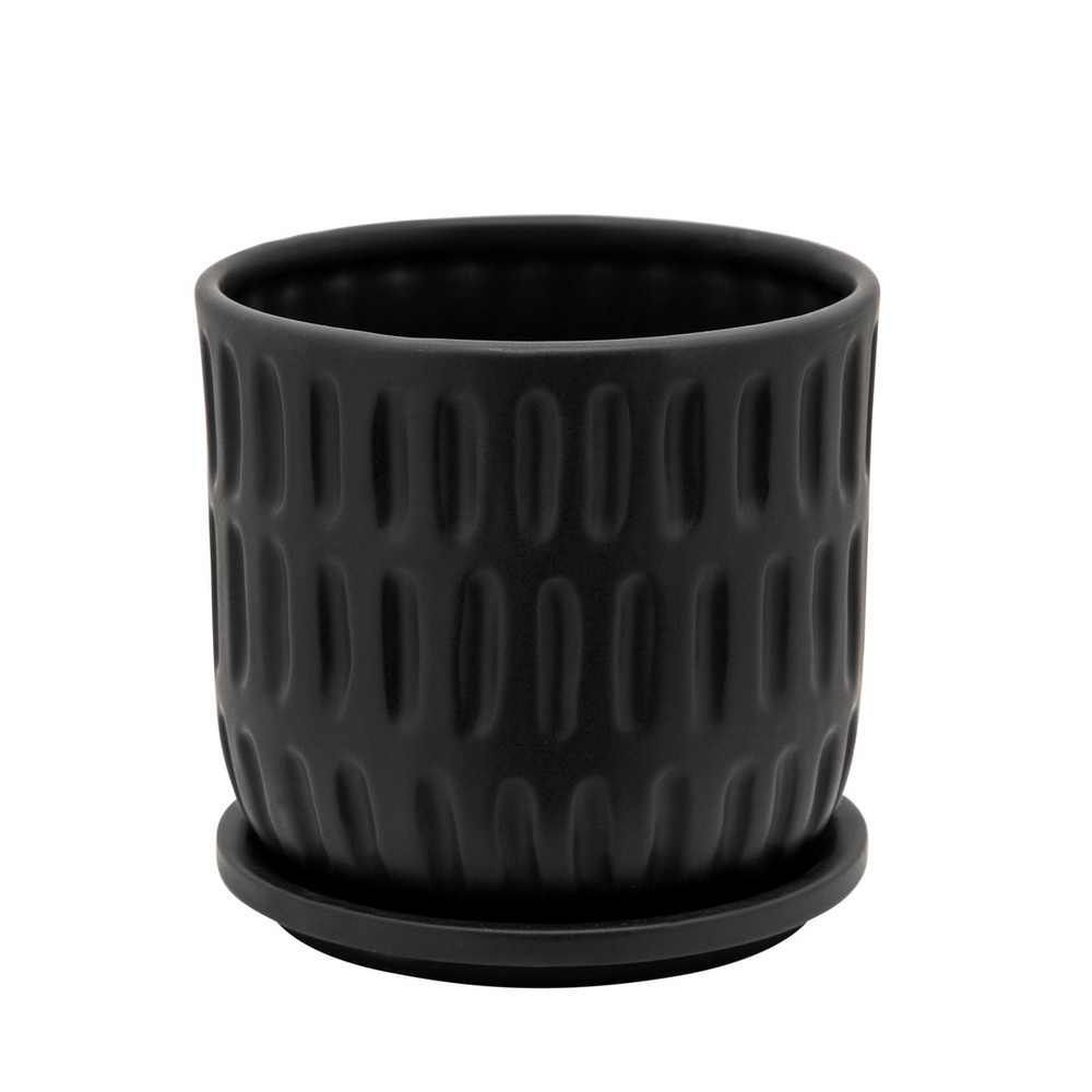 Picture of Textured 6" Planter with Saucer - Matte Black