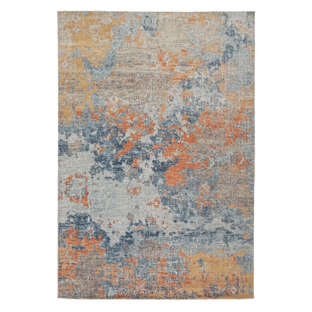Picture of Wraylen Indoor/Outdoor Orange Blue Polyester and Polypropylene Machine Woven Contemporary Rug