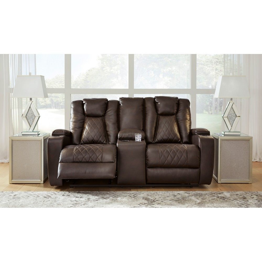 Picture of Mae Reclining Loveseat with Console - Chocolate