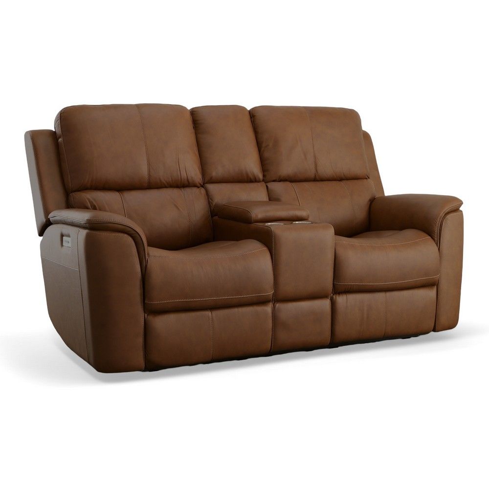 Picture of Henry Zero Gravity Triple Power Loveseat with Console - Caramel Brown