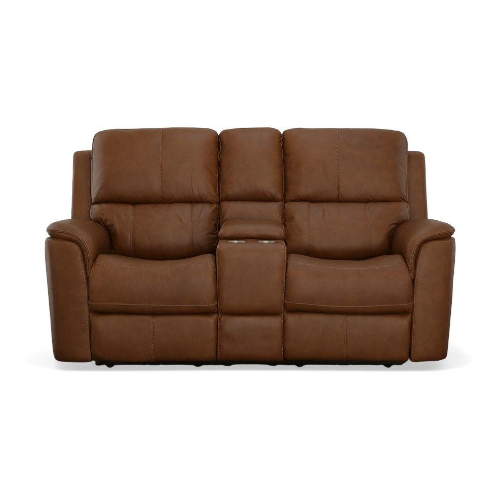 Picture of Henry Zero Gravity Triple Power Loveseat with Console - Caramel Brown