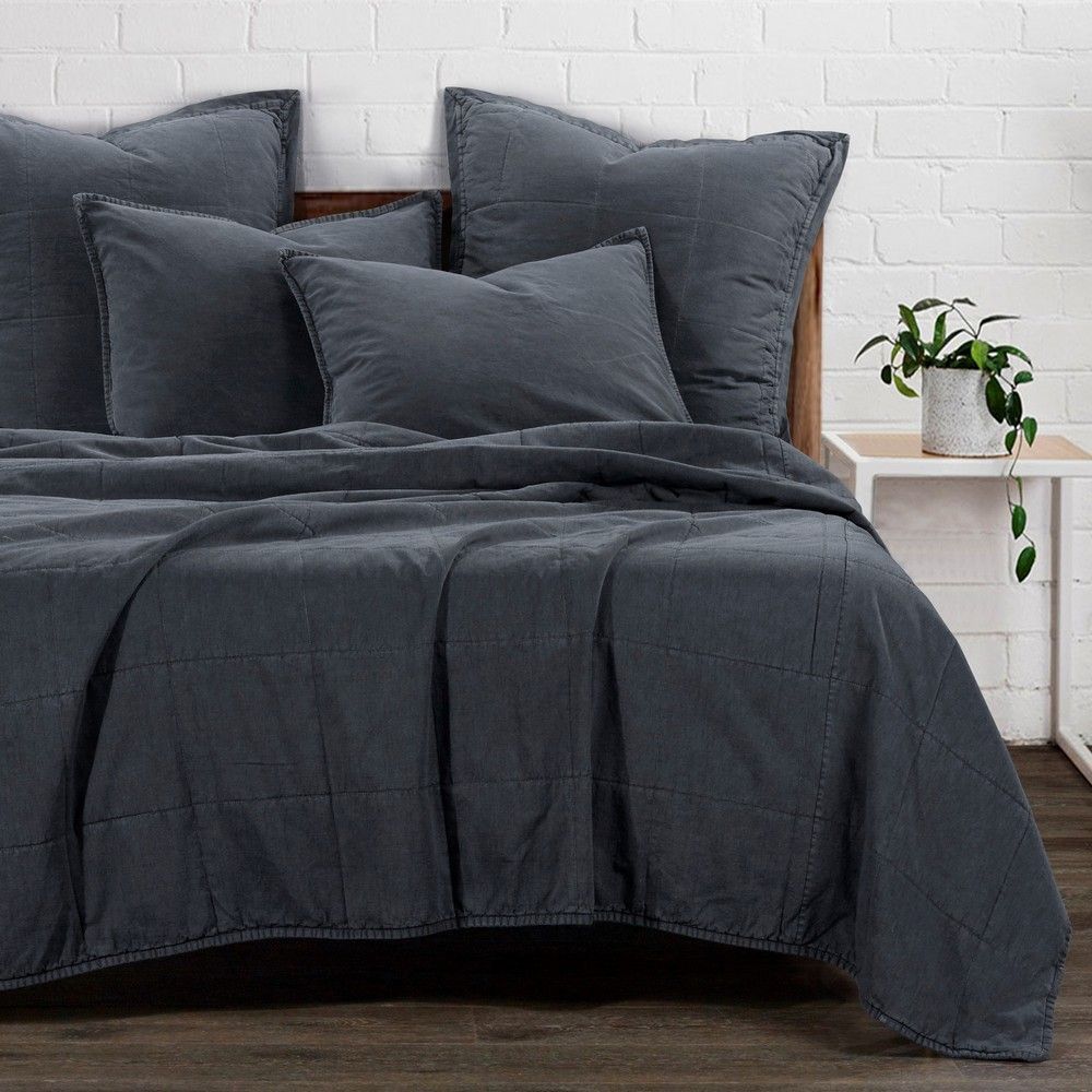 Picture of Stonewashed Cotton Canvas Coverlet - Charcoal