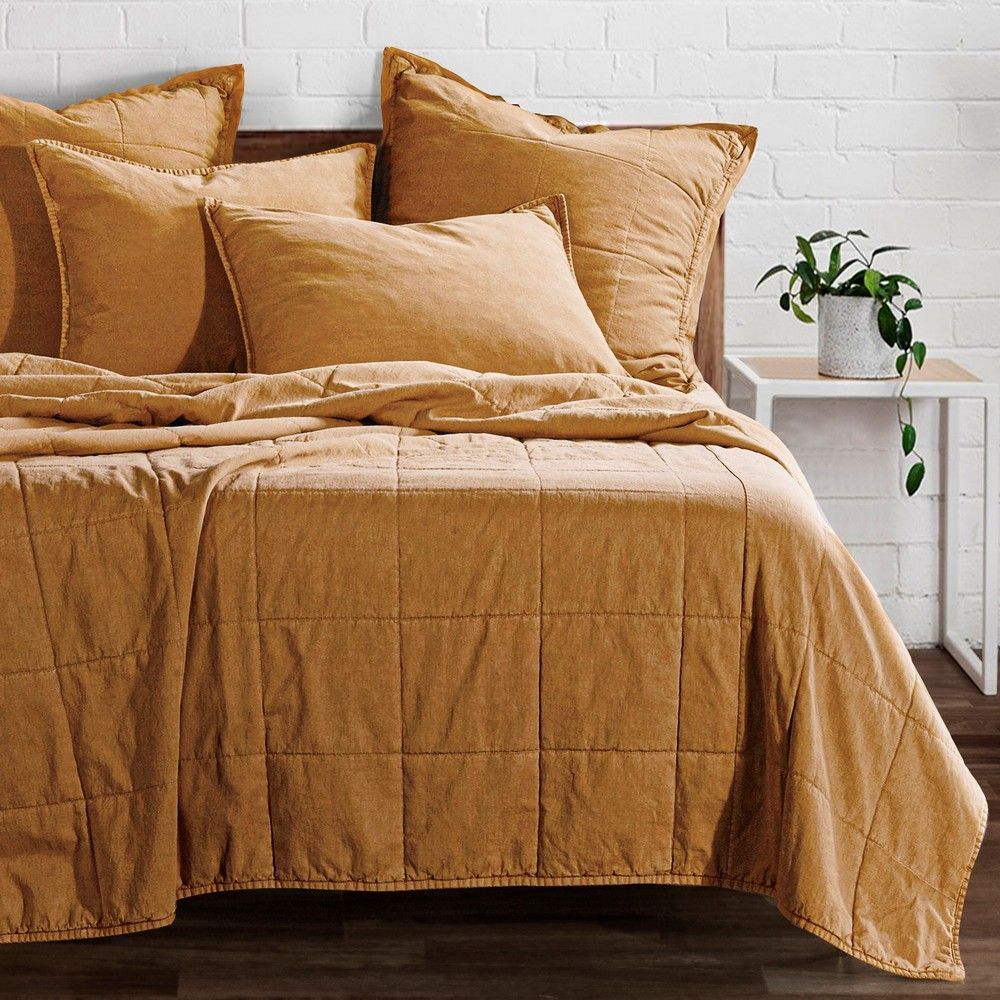 Picture of Stonewashed Cotton Canvas Coverlet - Terracotta