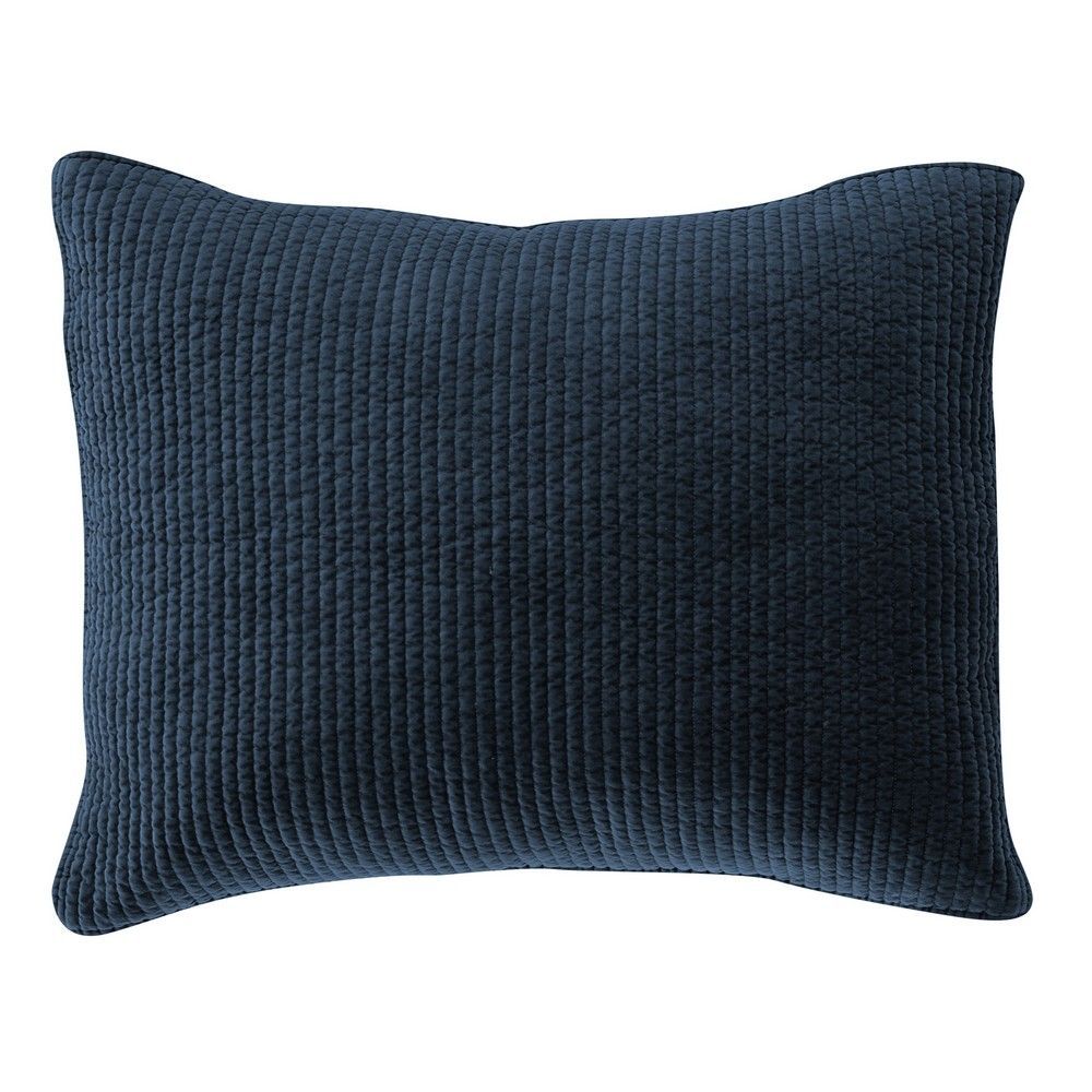 Picture of Stonewashed Cotton Velvet Quilted Pillow Sham - Navy - King