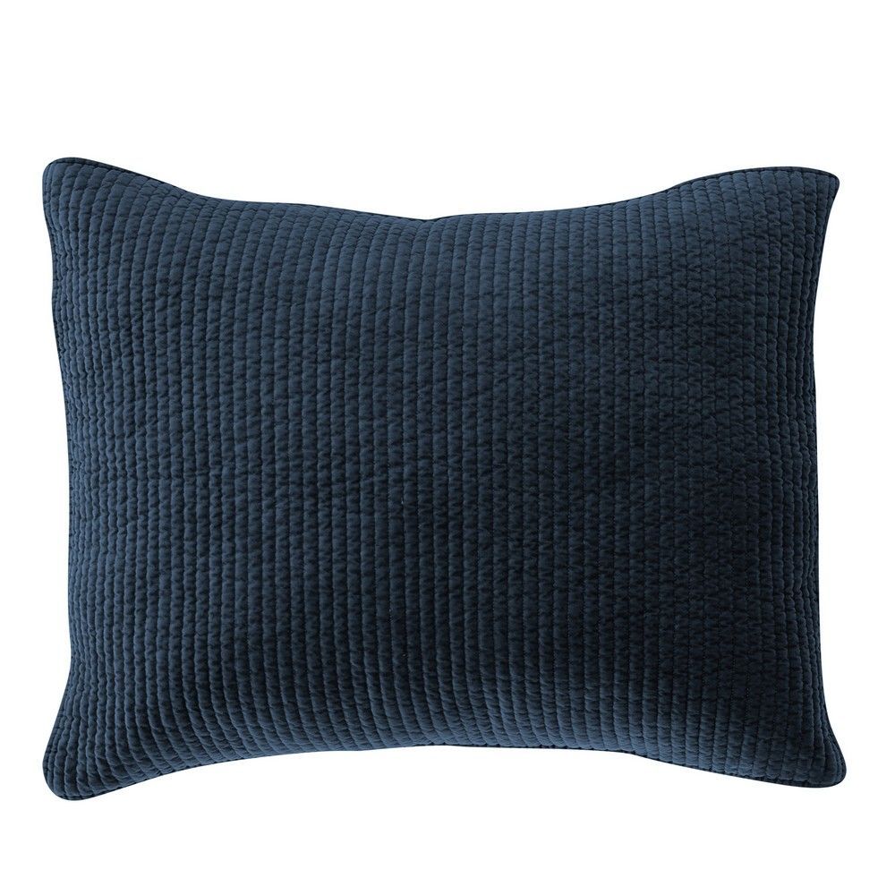 Stonewashed Cotton Velvet Quilted Pillow Sham Navy