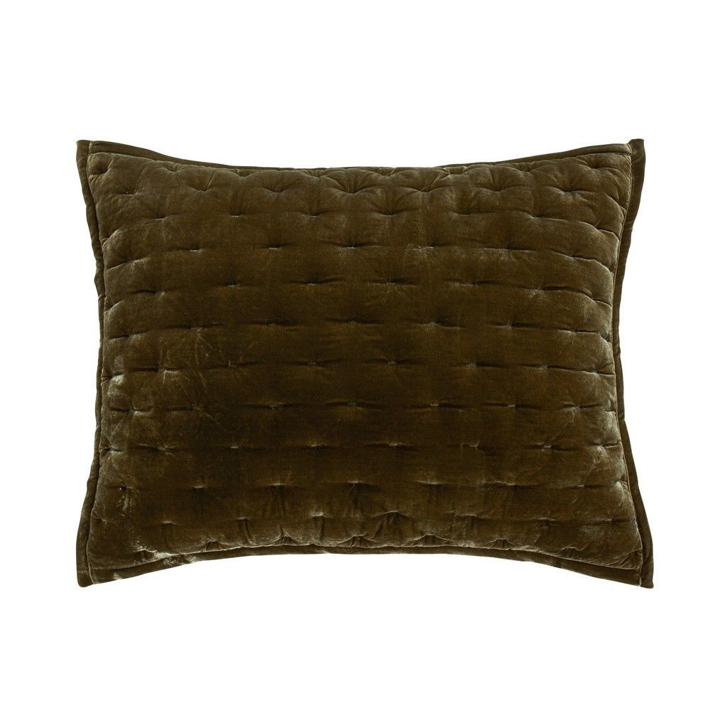 Picture of Stella Faux Silk Velvet Pillow Sham - Green Ochre