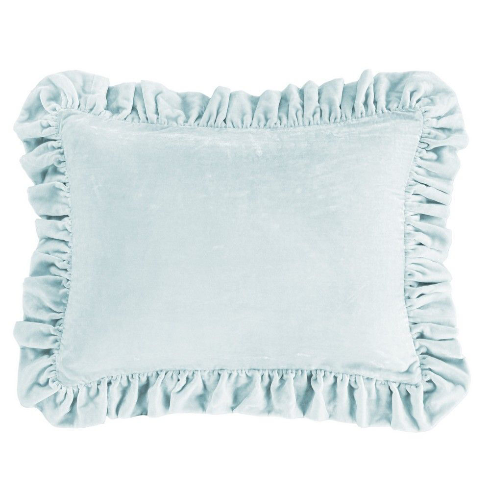 Picture of Stella Faux Silk Velvet Ruffled Dutch Euro Pillow - Icy Blue