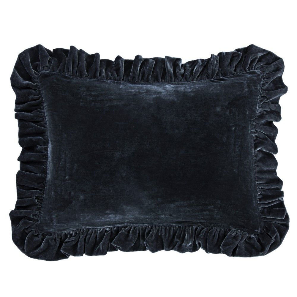 Picture of Stella Faux Silk Velvet Ruffled Dutch Euro Pillow - Midnight Blue