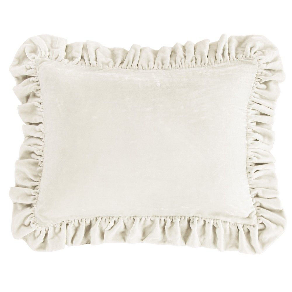Picture of Stella Faux Silk Velvet Ruffled Dutch Euro Pillow - Stone