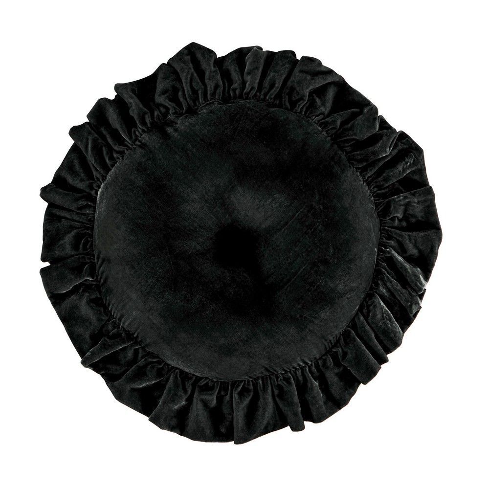 Picture of Stella Faux Silk Velvet Ruffled Round Pillow - Black