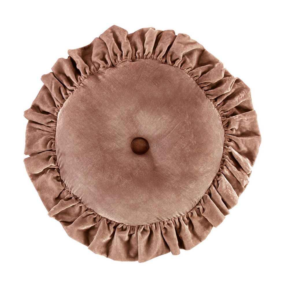 Picture of Stella Faux Silk Velvet Ruffled Round Pillow - Dusty Rose