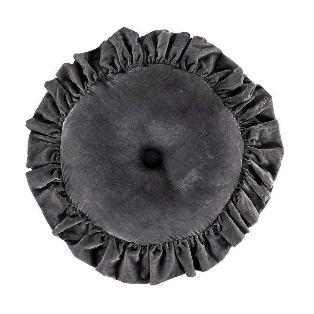 Stella Faux Silk Velvet Ruffled Round Pillow Dark Slate