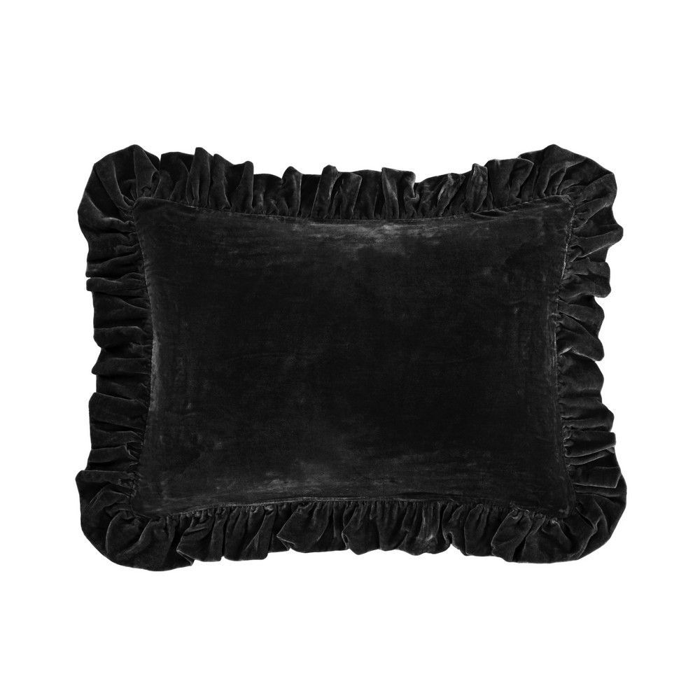 Picture of Stella Faux Silk Velvet Ruffled Oblong Pillow - Black