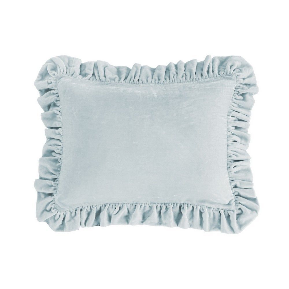 Picture of Stella Faux Silk Velvet Ruffled Oblong Pillow - Icy Blue