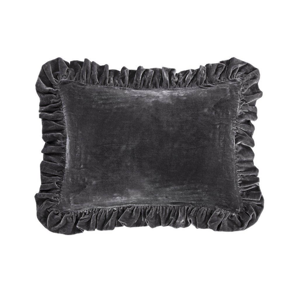 Picture of Stella Faux Silk Velvet Ruffled Oblong Pillow - Dark Slate