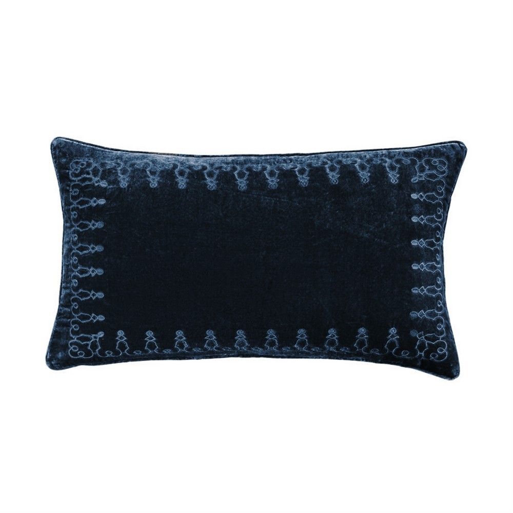 Picture of Stella Faux Silk Velvet Emproidered Lumbar Pillow - Midnight Blue