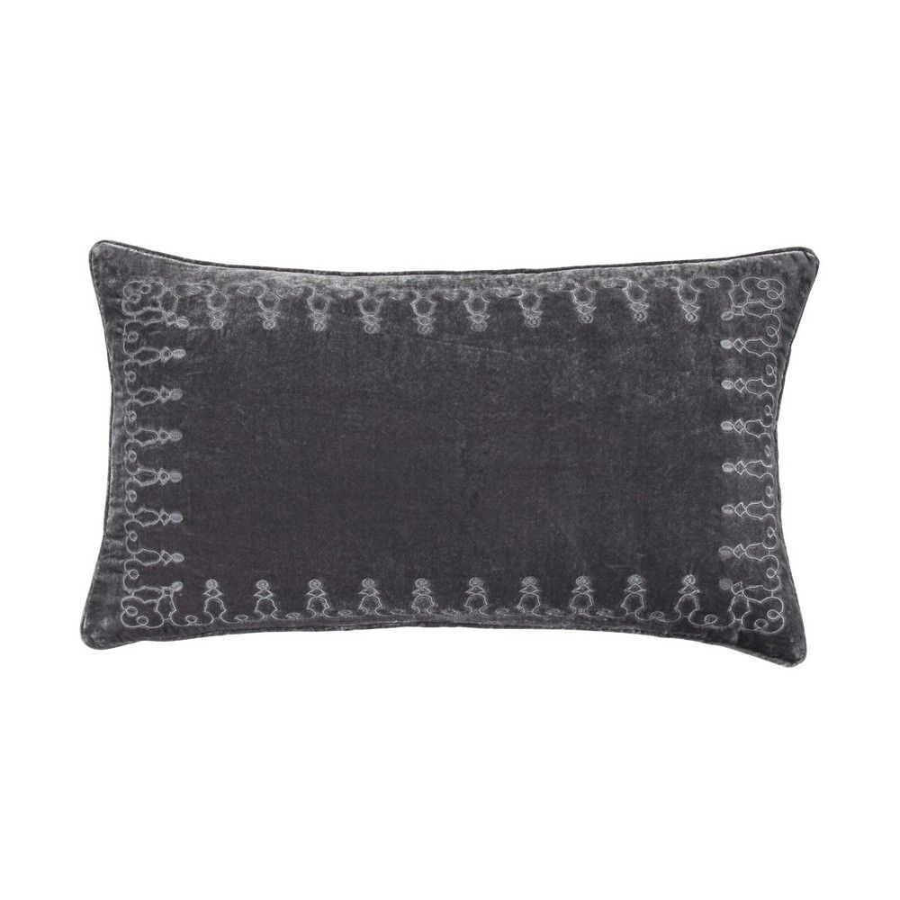 Picture of Stella Faux Silk Velvet Emproidered Lumbar Pillow - Slate
