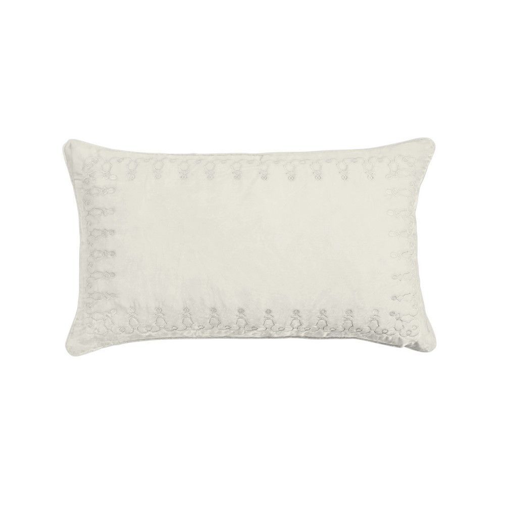 Picture of Stella Faux Silk Velvet Emproidered Lumbar Pillow - Stone
