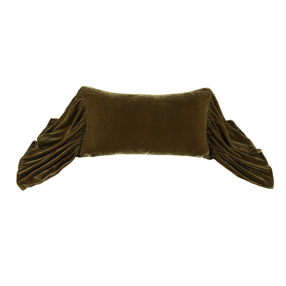 Picture of Stella Faux Silk Velvet Long Ruffled Pillow - Green Ochre