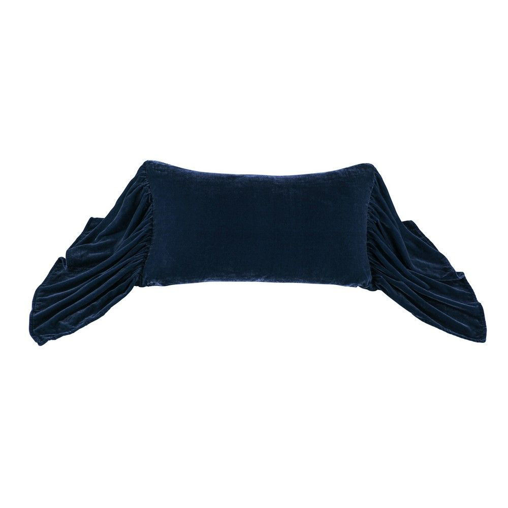 Picture of Stella Faux Silk Velvet Long Ruffled Pillow - Midnight Blue