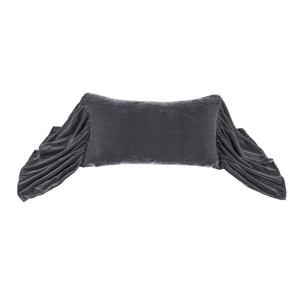 Picture of Stella Faux Silk Velvet Long Ruffled Pillow - Dark Slate