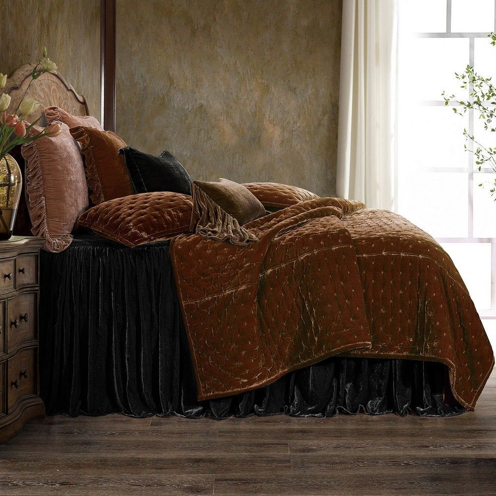 Picture of Stella Faux Silk Velvet Bedspread Set - Black