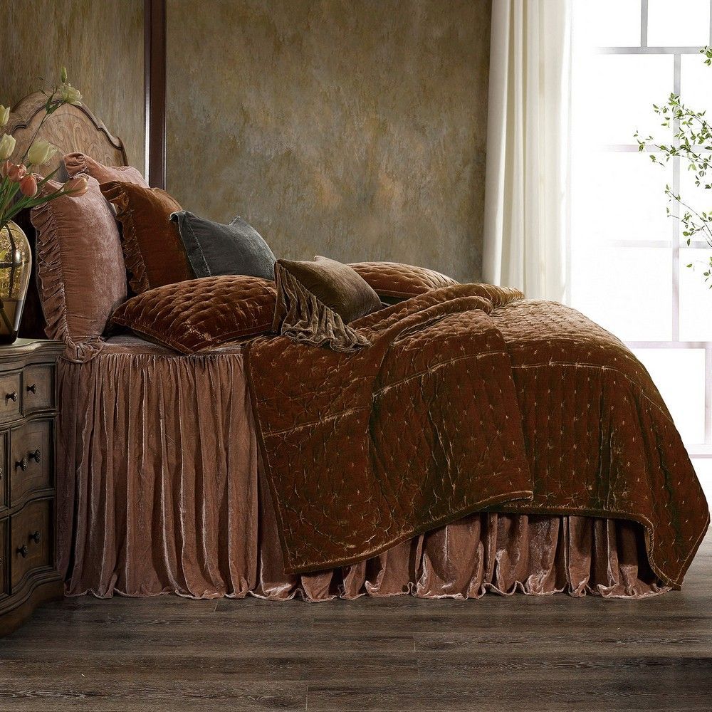 Picture of Stella Faux Silk Velvet Bedspread Set - Dusty Rose