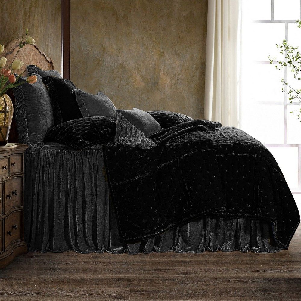 Picture of Stella Faux Silk Velvet Bedspread Set - Slate - Queen