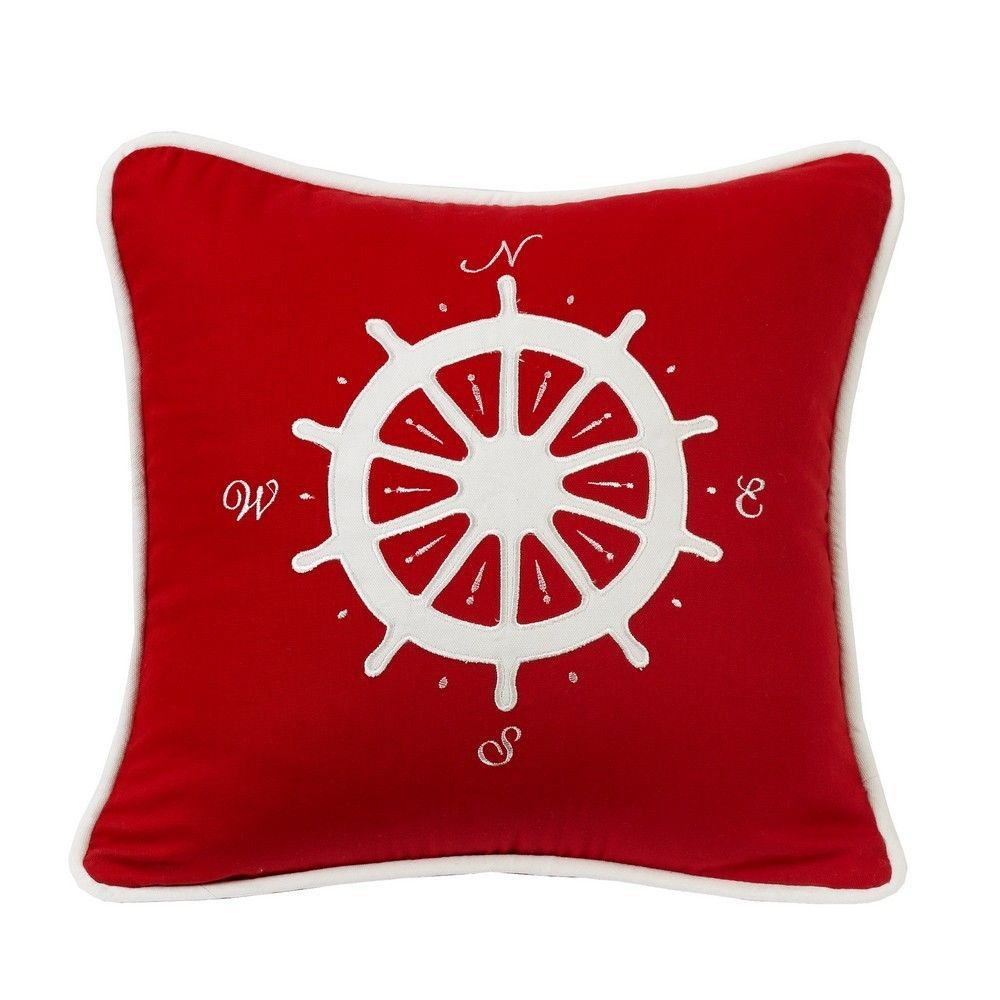 Picture of Nautical Red Pillow with Compass applique - multi