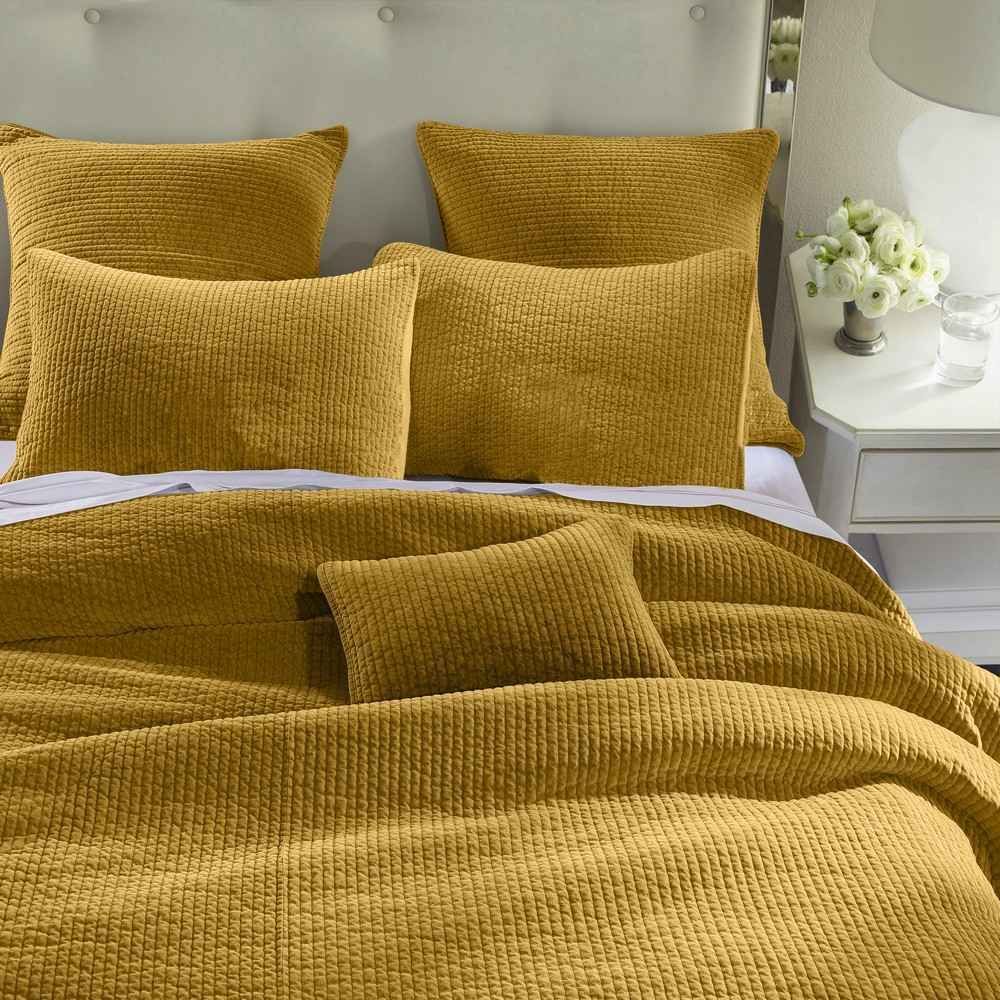 Picture of Stone Wash Velvet 3-Piece Quilt Set - Yellow - Ful