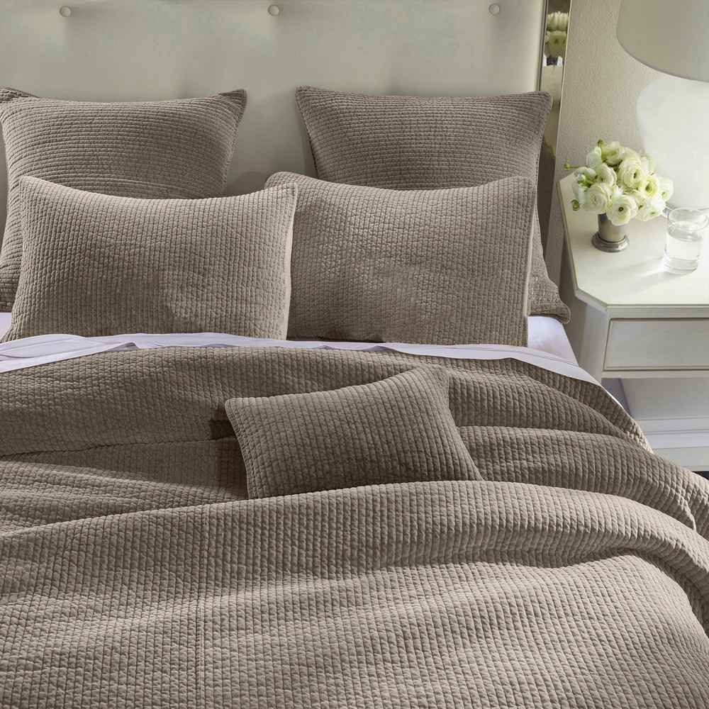 Picture of Stone Wash Velvet 3-Piece Quilt Set - Taupe - King