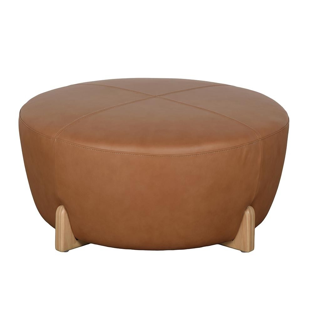 Picture of Eric Round Leather Ottoman - Butternut