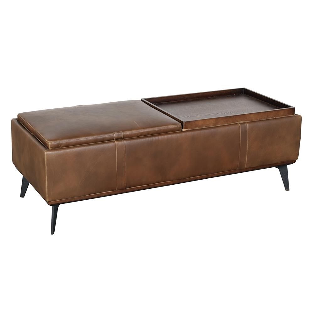 Rectangular leather store storage ottoman