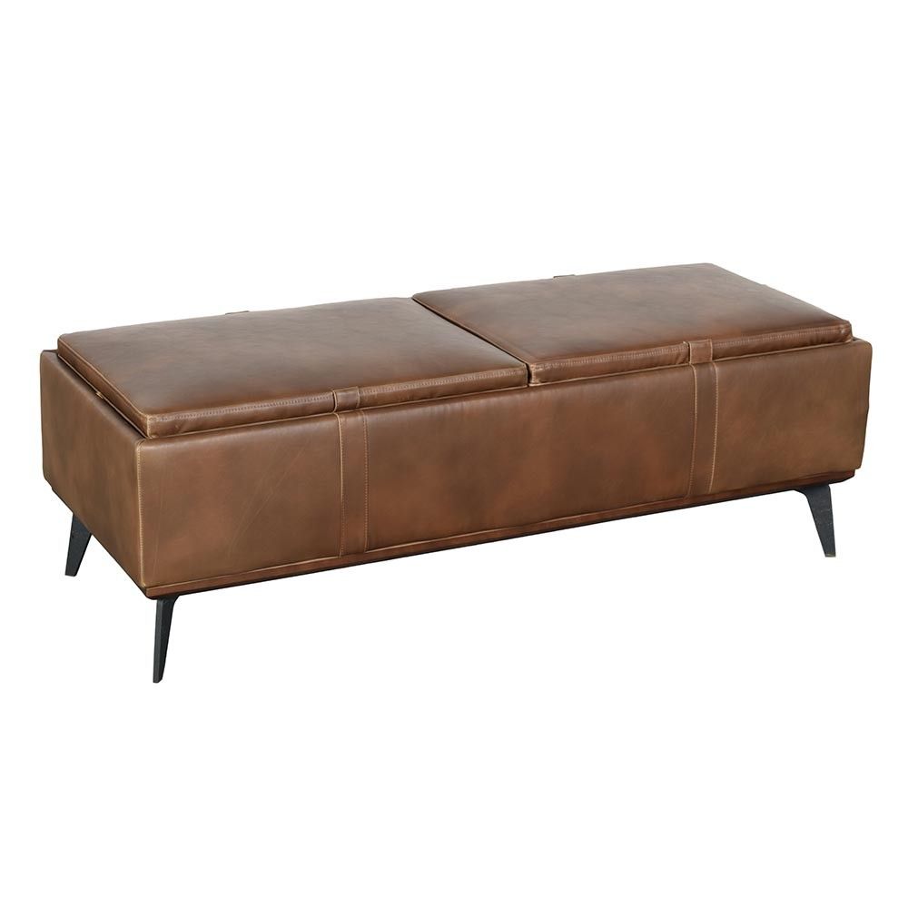 Faux leather rectangular ottoman discount