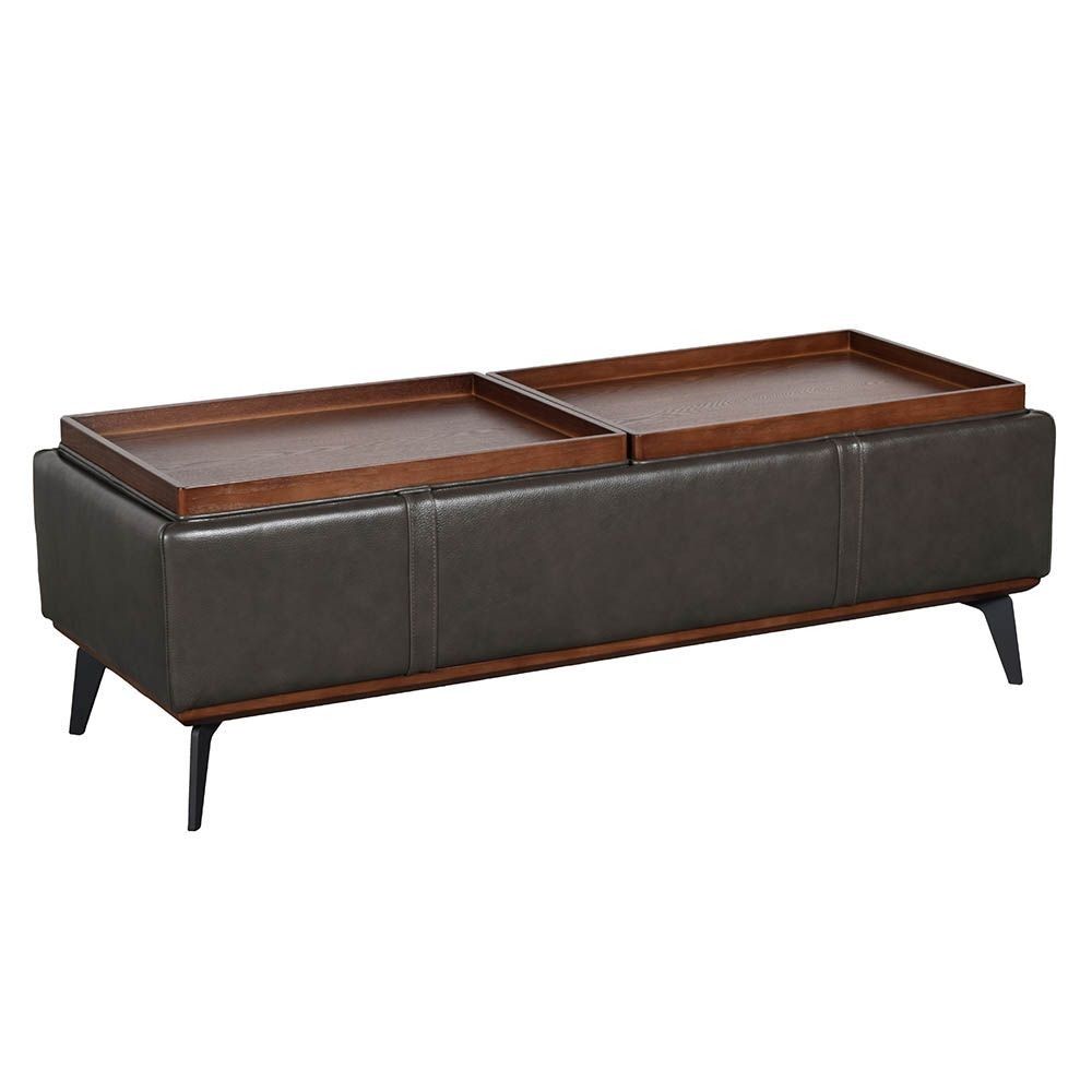 Picture of Leather Rectangular Storage Ottoman - Alpha Gray