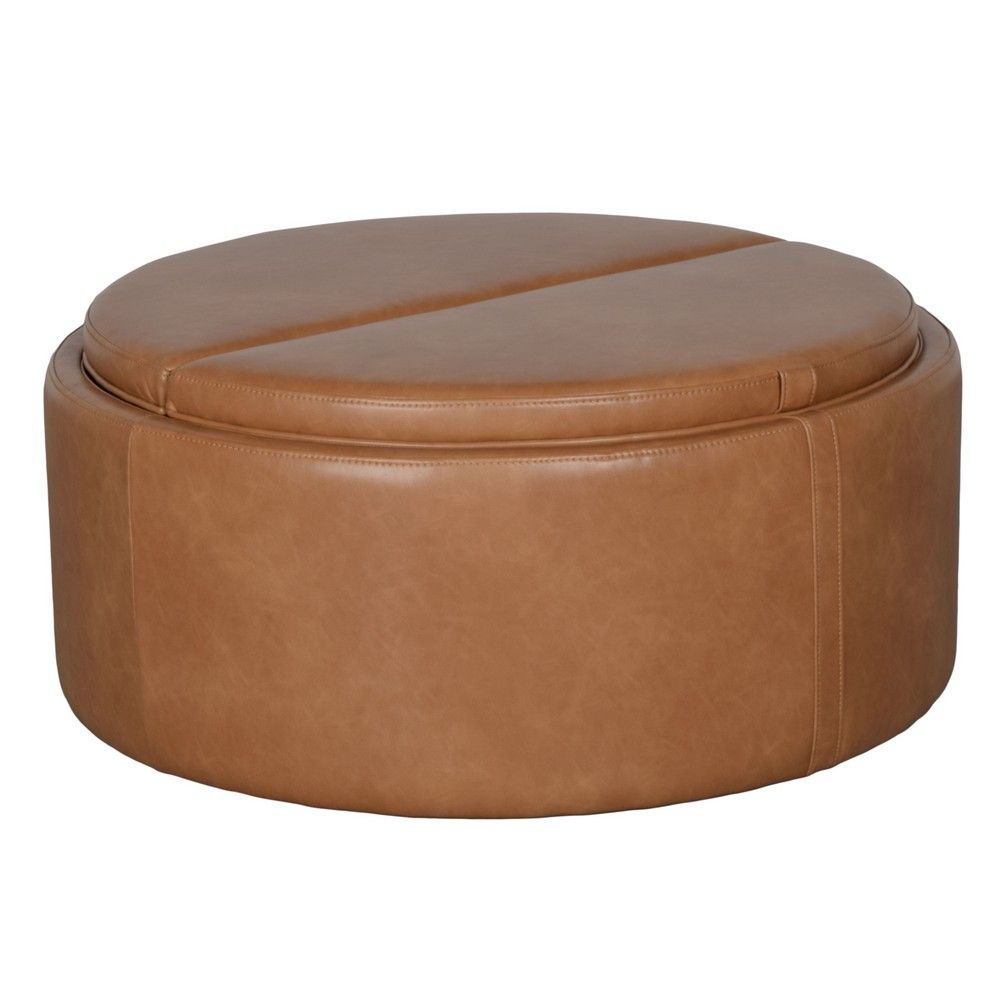 Picture of Convertible Round Storage Ottoman - Copley Camel