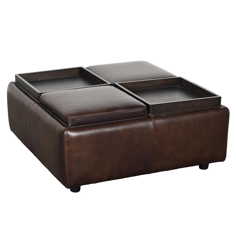 Convertible Leather Square Storage Ottoman