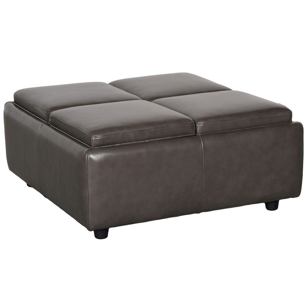 Picture of Convertible Leather Square Storage Ottoman - Gray