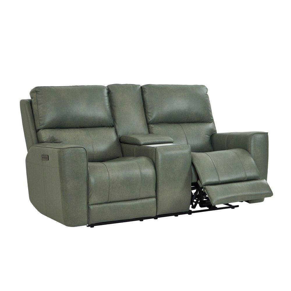 Picture of Hatch Leather Zero-Gravity Power Reclining Loveseat with Console - Sage Moss