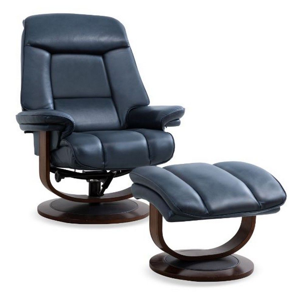 Picture of Naples Leather Chair and Ottoman - Blue