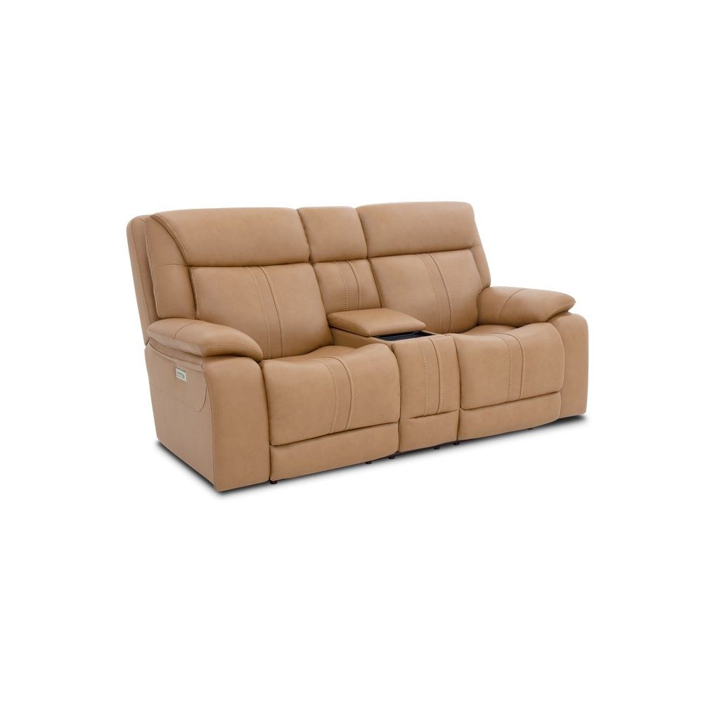 Picture of Tobe Leather Power Reclining Immersive Audio Loveseat - Butternut