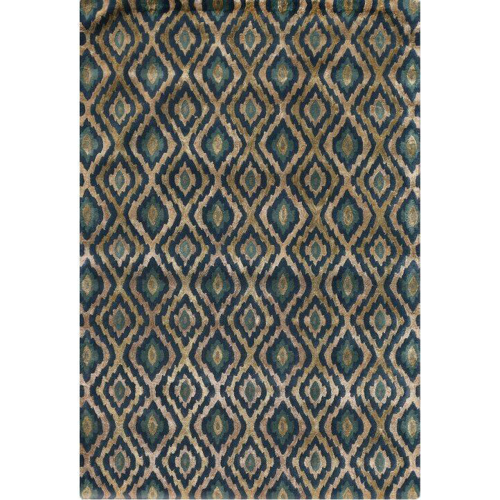 Picture of Peacock and Taupe Diamond Hand-Tufted Contemporary Wool and Viscose Rug