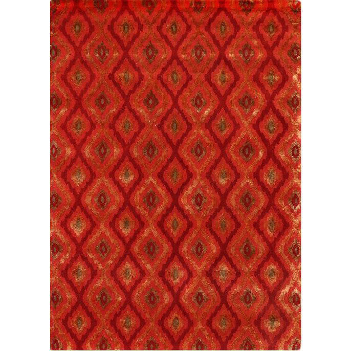 Picture of Cardinal and Orange Diamond Hand-Tufted Contemporary Wool and Viscose Rug