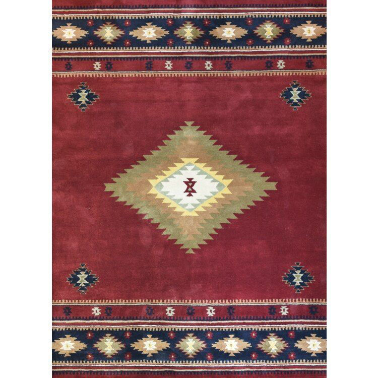 Picture of Burgundy and Navy Hand-Tufted Southwestern Wool Rug
