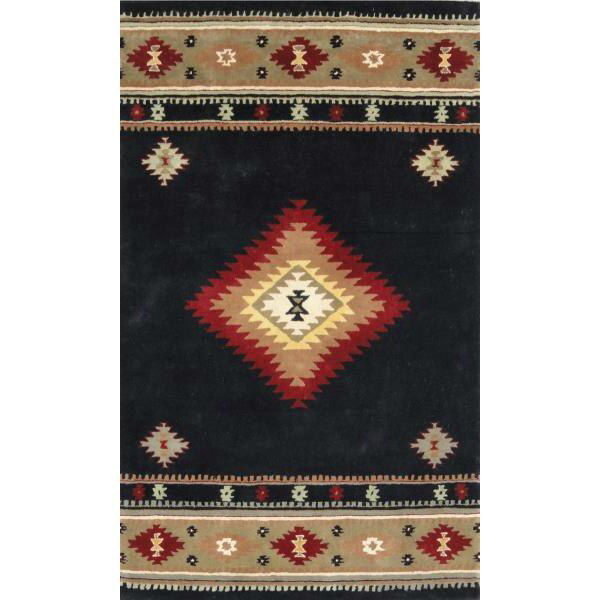 Picture of Black and Gray Hand-Tufted Southwestern Wool Rug