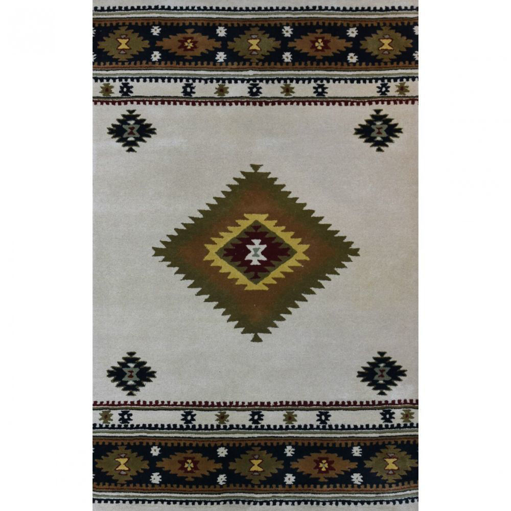 Picture of Cream and Black Hand-Tufted Southwestern Wool Rug
