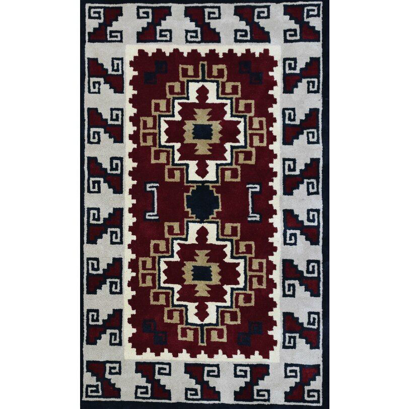Picture of Crimson And Gray Hand-Tufted Southwestern Wool Rug
