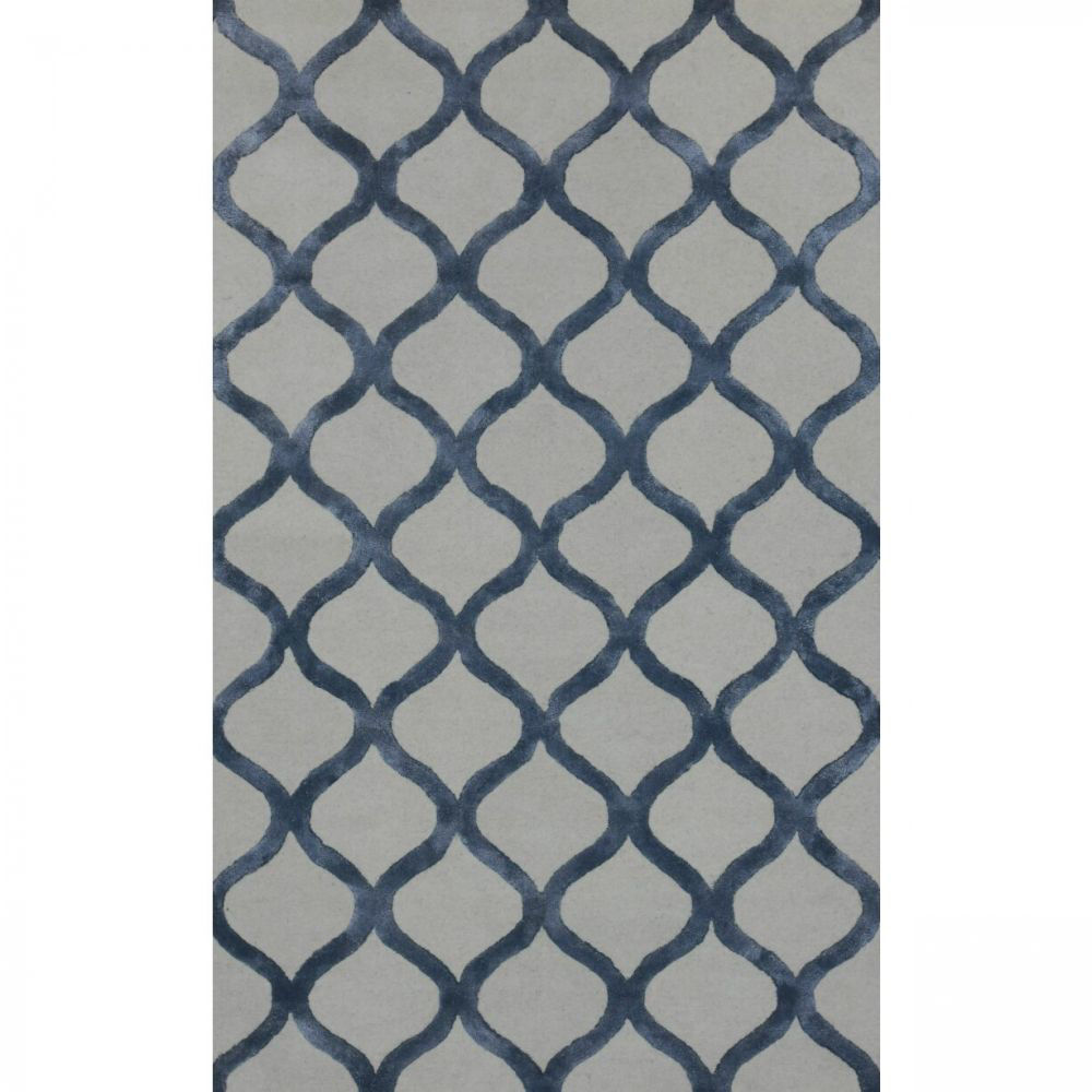 Picture of Silver Blue and Cream Chain Link Hand-Tufted Traditional Wool and Viscose Rug